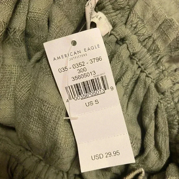 American Eagle Cropped Button Front Tank Top Peasant S Army Green‎ Boho NWT - Picture 6 of 8